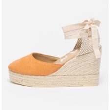 Sandale wedge de piele intoarsa cu barete infasurabile
