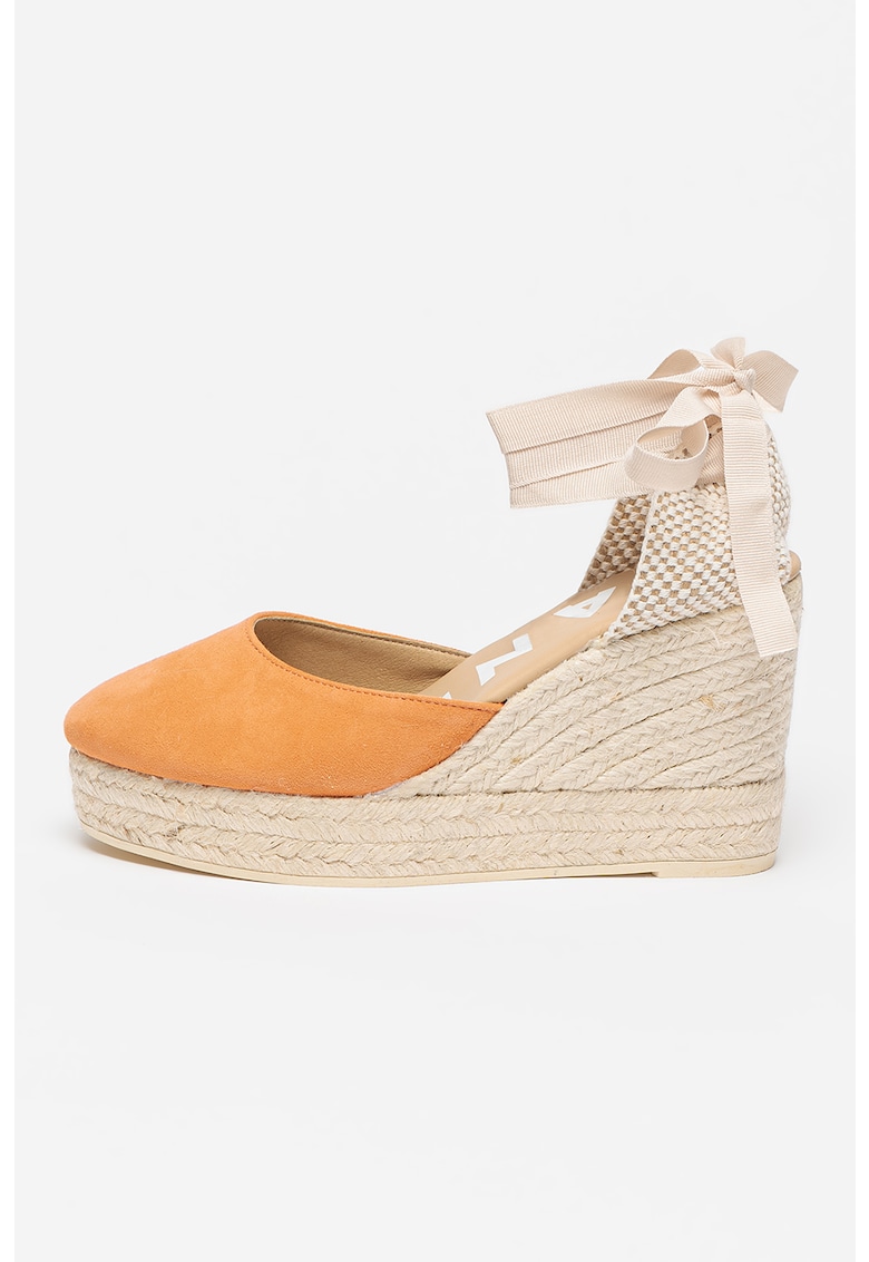 Sandale wedge de piele intoarsa cu barete infasurabile 1 Sandale wedge de piele intoarsa cu barete infasurabile