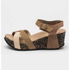 Sandale wedge de piele nabuc cu catarama