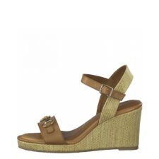 Sandale wedge de piele si material textil