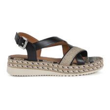 Sandale wedge de piele si material textil Eolie