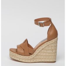 Sandale wedge de piele tip espadrile Camel
