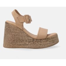 Sandale wedge din piele - Bej