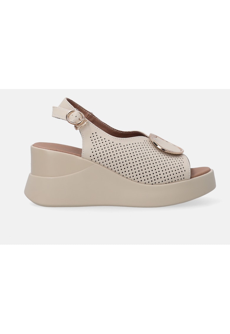 Sandale wedge din piele cu aspect perforat 1 Sandale wedge din piele cu aspect perforat