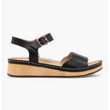 Sandale wedge din piele cu catarama