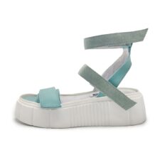 Sandale wedge din piele si piele intoarsa