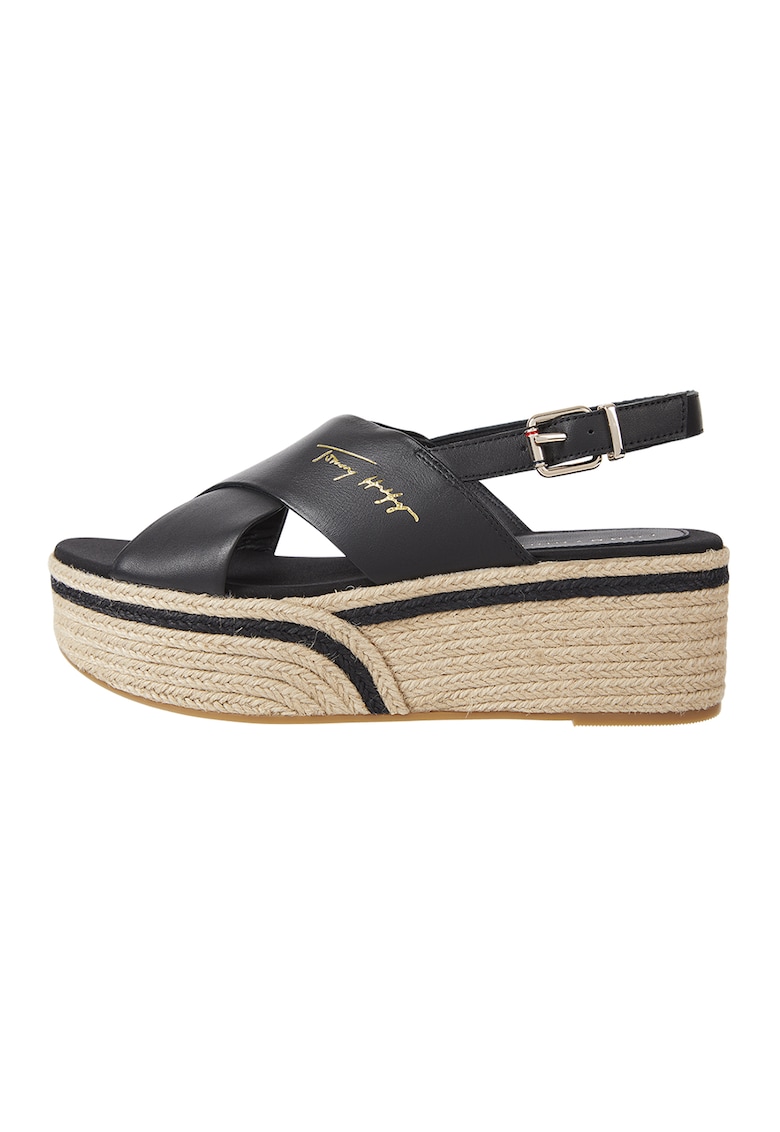Sandale wedge tip espadrile de piele cu logo metalizat 1 Sandale wedge tip espadrile de piele cu logo metalizat