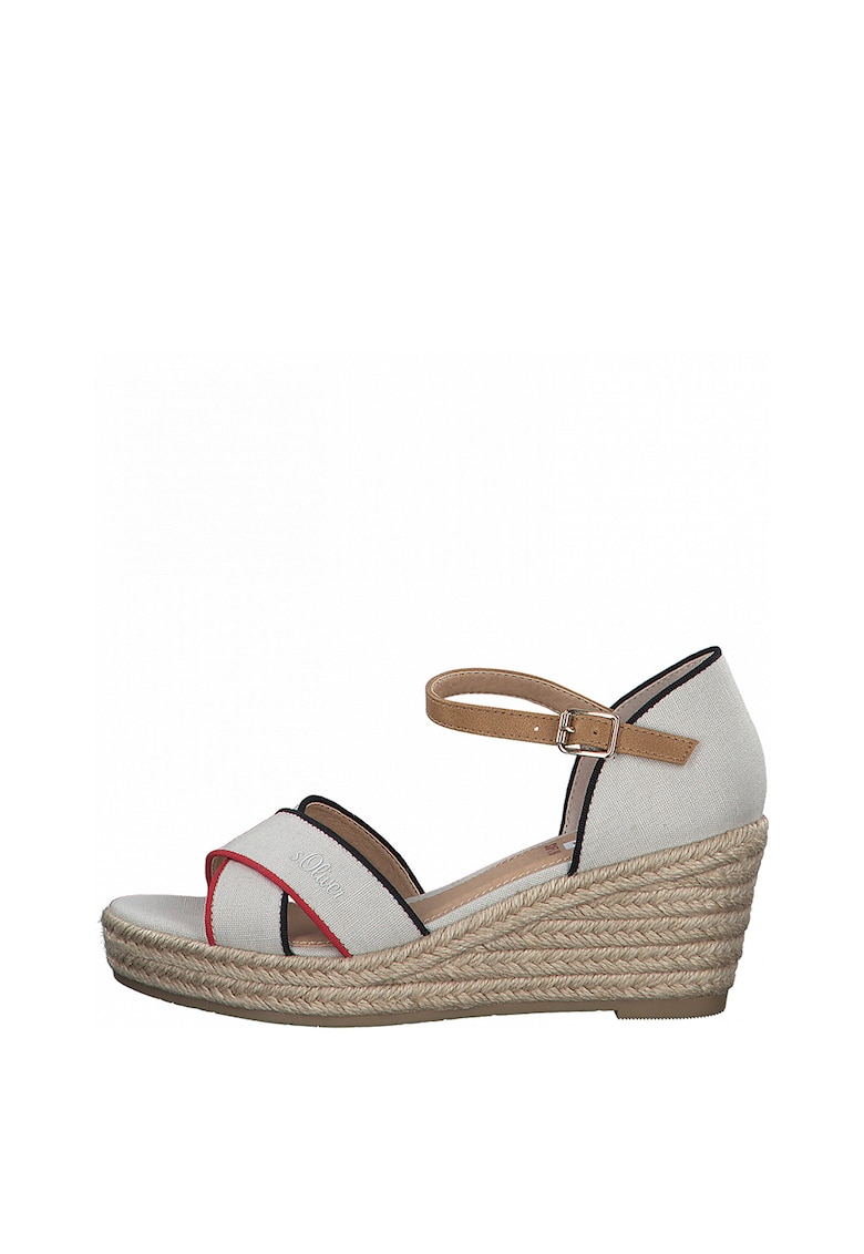 Sandale wedge tip espadrile de piele ecologica si panza 1 Sandale wedge tip espadrile de piele ecologica si panza