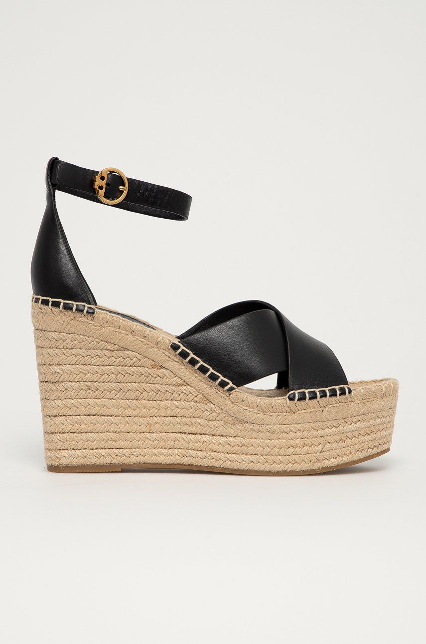 Tory Burch Sandale de piele culoarea negru, toc pana 1 Tory Burch Sandale de piele culoarea negru