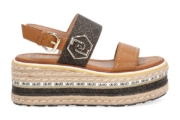 Sandale flatform de piele si piele ecologica cu model logo